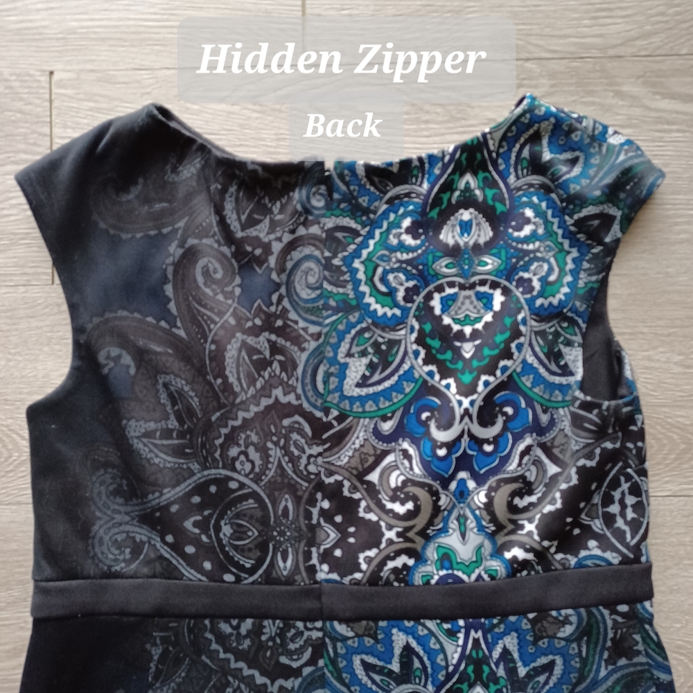 Chico's Sheath Dress Size 6 Blue Fade to Black Paisley - Picture 5 of 11